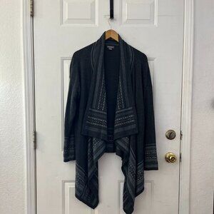 Eddie Bauer Gray Aztec Water-Fall Open-Front Sweater Sz Med